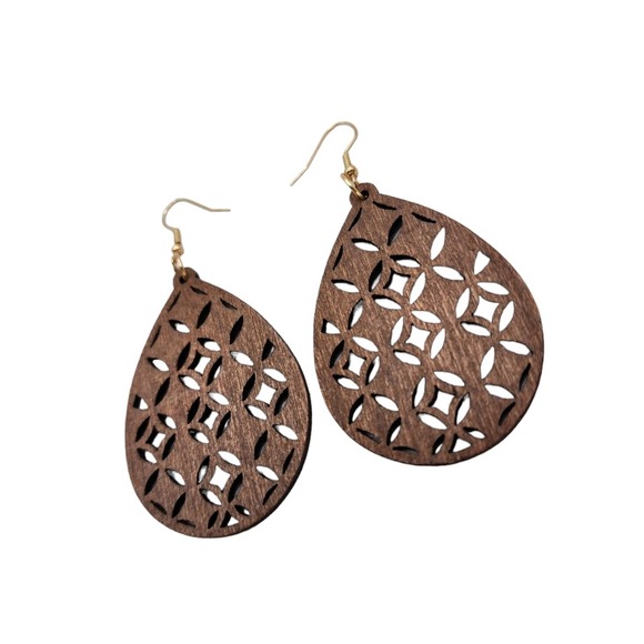 Hollow Boho Wood Earrings Bohemian Dangle Style Ear Jewelry Brown - Picture 3 of 3